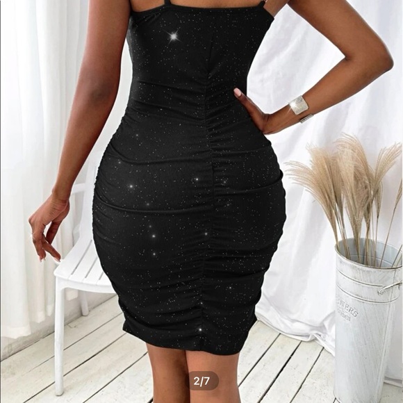 black sparkle ruched bodycon dress - Picture 2 of 3